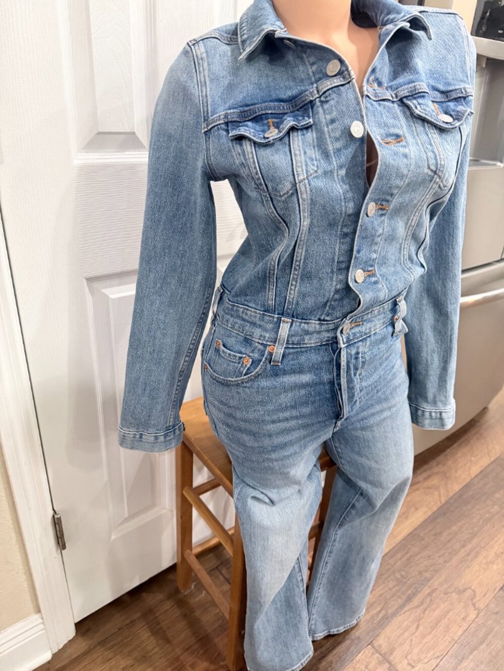 Levi's Premium Big E 81862 Denim Jumpsuit XS Light Wash Trucker Straight Leg